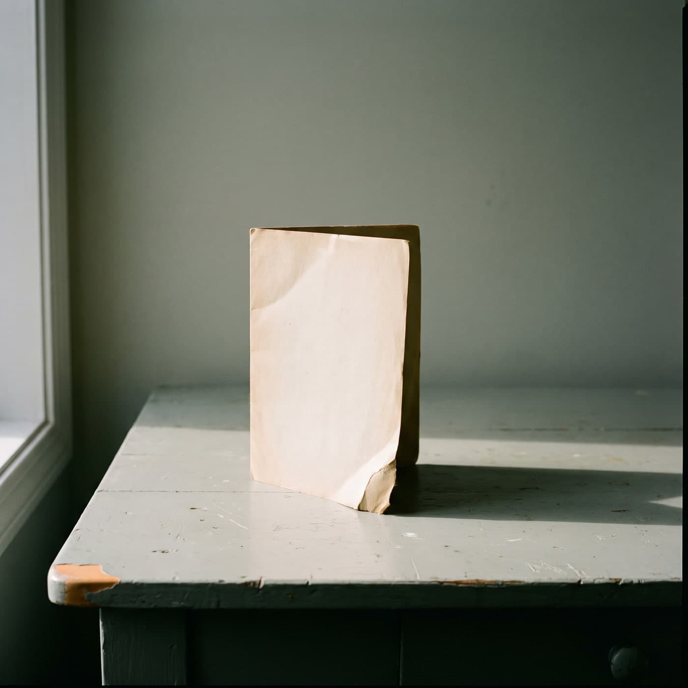A folded note left on a desk.