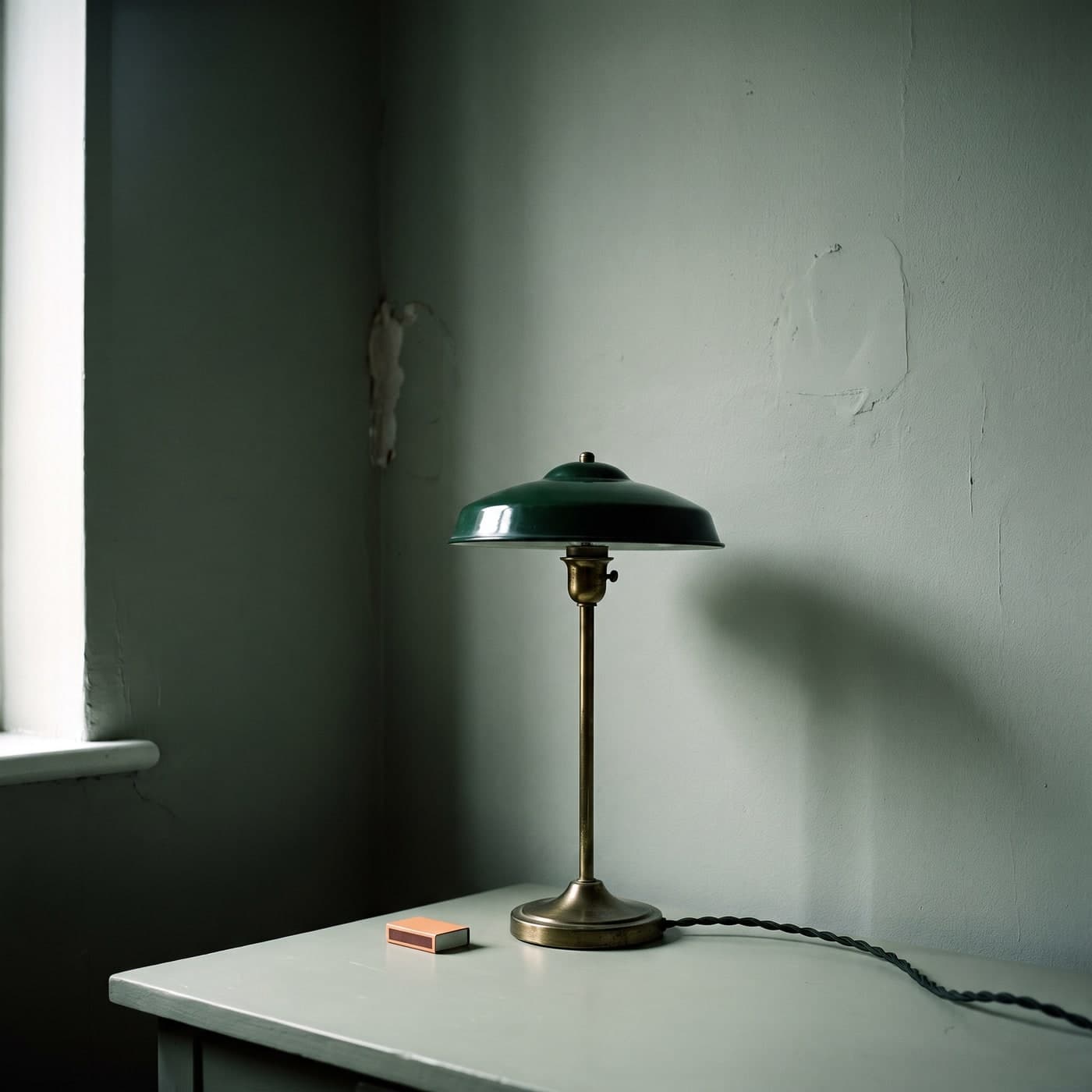 An unlit bedside lamp.