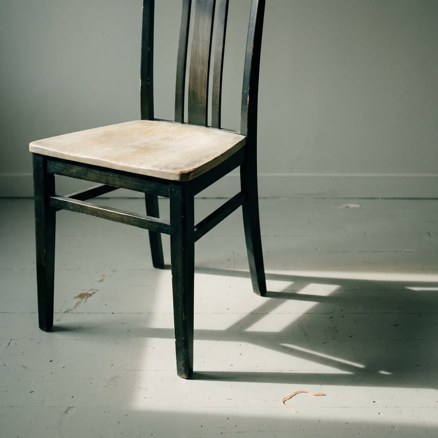 An empty chair beside a window.
