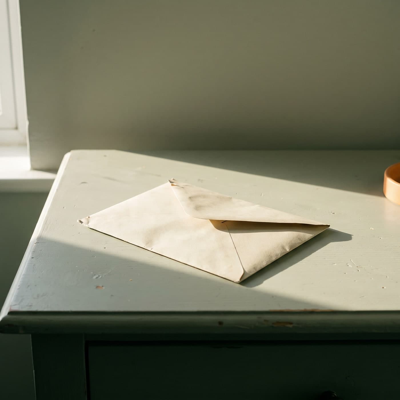 A dated envelope lying face down.